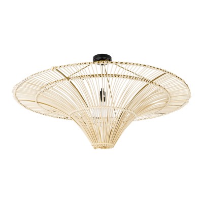 GloboStar® PALERMO 02153 Boho Φωτιστικό Οροφής Πλέγμα Μονόφωτο 1 x E27 IP20 Μπεζ Ξύλο - Μ100 x Π100 x Υ55cm