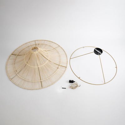 GloboStar® PALERMO 02153 Boho Φωτιστικό Οροφής Πλέγμα Μονόφωτο 1 x E27 IP20 Μπεζ Ξύλο - Μ100 x Π100 x Υ55cm