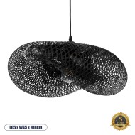 BOHO Κρεμαστό Φωτιστικό MEXICO Μονόφωτο 1 x E27 AC220-240V IP20 - Μ65 x Π45 x Υ18cm - Μαύρο Ξύλινο Μπαμπού Πλέγμα