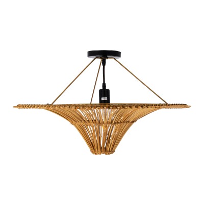 Φωτιστικό οροφής boho PALERMO 1xE27 AC/DC 12-265V ξύλινο μπαμπού πλέγμα IP20 Φ60xΥ36cm μπεζ καφέ GloboStar® PALERMO 02308 Boho Φωτιστικό Οροφής Πλέγμα Μονόφωτο 1 x E27 IP20 Καφέ Ξύλο - Μ60 x Π60 x Υ36cm