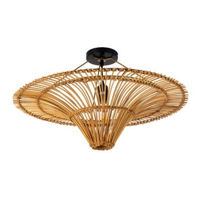Φωτιστικό οροφής boho PALERMO 1xE27 AC/DC 12-265V ξύλινο μπαμπού πλέγμα IP20 Φ60xΥ36cm μπεζ καφέ GloboStar® PALERMO 02308 Boho Φωτιστικό Οροφής Πλέγμα Μονόφωτο 1 x E27 IP20 Καφέ Ξύλο - Μ60 x Π60 x Υ36cm