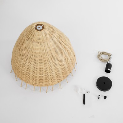 Κρεμαστό φωτιστικό Boho AQUATIC καμπάνα μονόφωτο 1 x E27 AC 220-240V μπεζ ξύλο - Μ40 x Π40 x Υ36cm