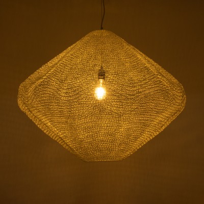 GloboStar® KENTUCKY 01868 Vintage Κρεμαστό Φωτιστικό Πλέγμα Μονόφωτο 1 x E27 IP20 Μπεζ Μέταλλο - Μ90 x Π90 x Υ70cm