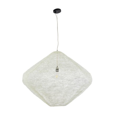 GloboStar® KENTUCKY 01868 Vintage Κρεμαστό Φωτιστικό Πλέγμα Μονόφωτο 1 x E27 IP20 Μπεζ Μέταλλο - Μ90 x Π90 x Υ70cm