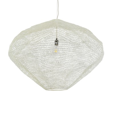 GloboStar® KENTUCKY 01868 Vintage Κρεμαστό Φωτιστικό Πλέγμα Μονόφωτο 1 x E27 IP20 Μπεζ Μέταλλο - Μ90 x Π90 x Υ70cm