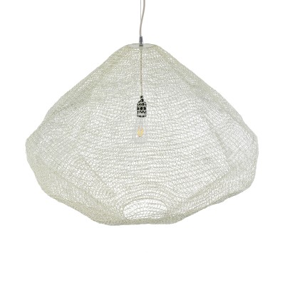 GloboStar® KENTUCKY 01868 Vintage Κρεμαστό Φωτιστικό Πλέγμα Μονόφωτο 1 x E27 IP20 Μπεζ Μέταλλο - Μ90 x Π90 x Υ70cm