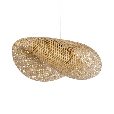 GloboStar® MEXICO 00721 Boho Κρεμαστό Φωτιστικό Ανάρτηση Μονόφωτο 1 x E27 IP20 Μπεζ Ξύλο - Μ100 x Π80 x Y35cm