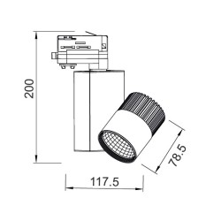 Προβολέας led ράγας 4 καλωδίων γκρι 15W 230V 4000k ενδιάμεσο λευκό φως 1150lm δέσμης 36°