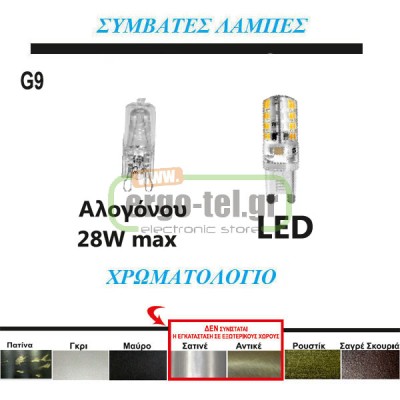 Φωτιστικό επίτοιχο για λάμπα G9 230V τετράγωνο αντικέ μονής κατεύθυνσης αλουμινίου στεγανό IP54