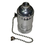 Διακοσμητικό ντουί Vintage E27 νίκελ γυαλιστερό μεταλλικό με διακοπτάκι αλυσίδα