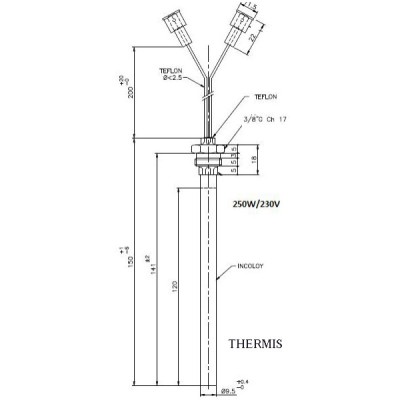 Αντίσταση για ανάφλεξη Pellet 250W 230V Φ9.5Χ140mm τύπου πουράκι με ρακόρ