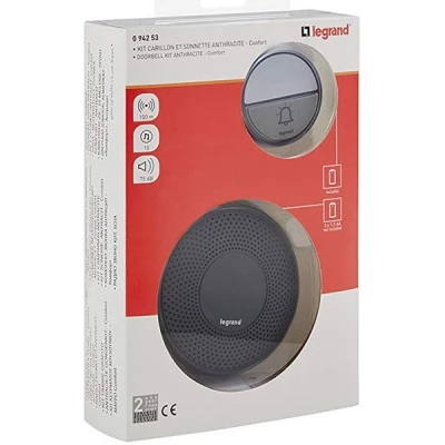 Kit κουδουνιού Legrand Comfort ανθρακί με 15 μελωδίες και ρυθμιζόμενη ένταση ήχου 75dB στεγανό IP44 Kit κουδουνιού Legrand Comfort ανθρακί με 15 μελωδίες και ρυθμιζόμενη ένταση ήχου 75dB στεγανό IP44