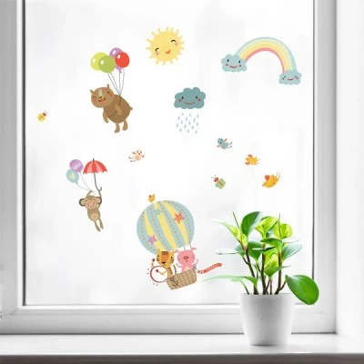 Διακοσμητικά αυτοκόλλητα διπλής όψης Rainbow Animals για τζάμι ή τοίχο L 32x12.5cm από βινύλιο