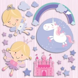 Διακοσμητικά αυτοκόλλητα 3 επιπέδων Happy Fairies M 31,5x36cm Διακοσμητικά αυτοκόλλητα 3 επιπέδων Happy Fairies M 31,5x36cm