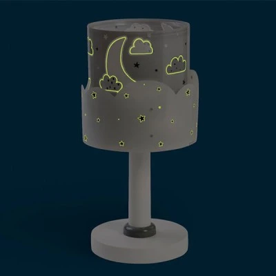 Επιτραπέζιο φωτιστικό κομοδίνου Moon Gray με ανεξίτηλη εκτύπωση χρωμάτων και διάφανα σημεία στήριξης Επιτραπέζιο φωτιστικό κομοδίνου Moon Gray με ανεξίτηλη εκτύπωση χρωμάτων και διάφανα σημεία στήριξης