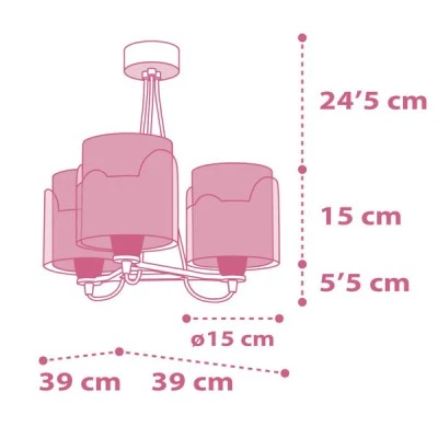 Κρεμαστό τρίφωτο οροφής Little Elephant Pink Ε27 220-240V με ρυθμιζόμενο κιτ ανάρτησης