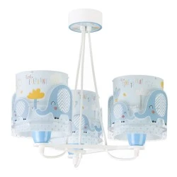 Κρεμαστό φωτιστικό οροφής τρίφωτο Little Elephant Blue Ε27 με διακοσμημένη ροζέτα