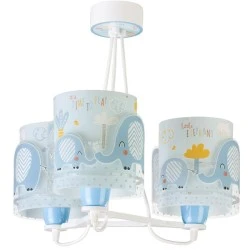 Κρεμαστό φωτιστικό οροφής τρίφωτο Little Elephant Blue Ε27 με διακοσμημένη ροζέτα