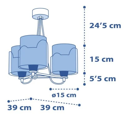 Κρεμαστό φωτιστικό οροφής τρίφωτο Little Elephant Blue Ε27 με διακοσμημένη ροζέτα Κρεμαστό φωτιστικό οροφής τρίφωτο Little Elephant Blue Ε27 με διακοσμημένη ροζέτα
