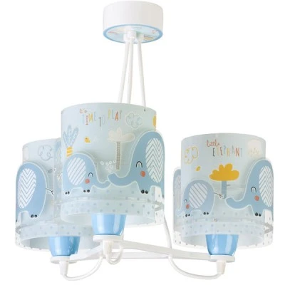 Κρεμαστό φωτιστικό οροφής τρίφωτο Little Elephant Blue Ε27 με διακοσμημένη ροζέτα Κρεμαστό φωτιστικό οροφής τρίφωτο Little Elephant Blue Ε27 με διακοσμημένη ροζέτα