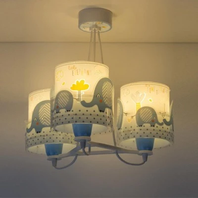 Κρεμαστό φωτιστικό οροφής τρίφωτο Little Elephant Blue Ε27 με διακοσμημένη ροζέτα Κρεμαστό φωτιστικό οροφής τρίφωτο Little Elephant Blue Ε27 με διακοσμημένη ροζέτα