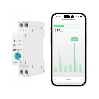 Smart WiFi ρελέ ράγας 63A EGER DTR001W με τοπικό χειρισμό, χρονοδιακόπτη & χρονικό συμβατό με Tuya / Smart Life