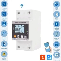 Smart Wi-Fi επιτηρητής τάσης - έντασης - διαρροής & μετρητής ενέργειας EGER PR001 LCD WiFi με ρελέ 2x63A & απομόνωση ουδέτερου με οθόνη ενδείξεων – Tuya / Smart Life