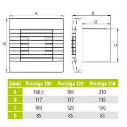 Εξαεριστήρας airRoxy Prestige Φ100 15W 230V 50Hz 97m³/h 39dB με περσίδες & ανιχνευτή κίνησης