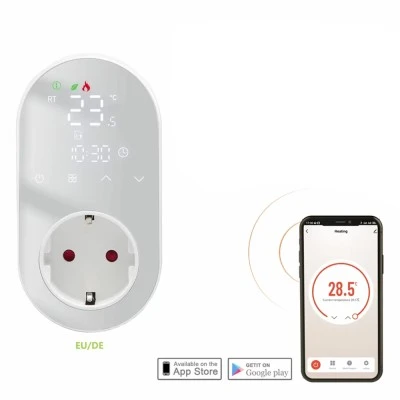 Smart Wifi ψηφιακός θερμοστάτης πρίζας EGER BHT 12W 16Α τύπου Suko με οθόνη λευκός