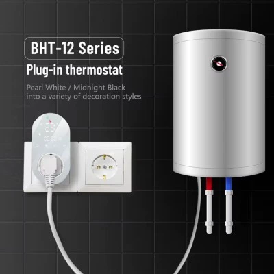 Smart Wifi ψηφιακός θερμοστάτης πρίζας EGER BHT 12W 16Α τύπου Suko με οθόνη λευκός