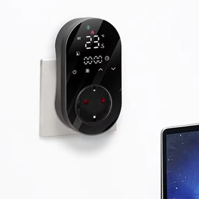 Smart Wifi ψηφιακός θερμοστάτης πρίζας EGER BHT 12B 16Α τύπου Suko με οθόνη μαύρος
