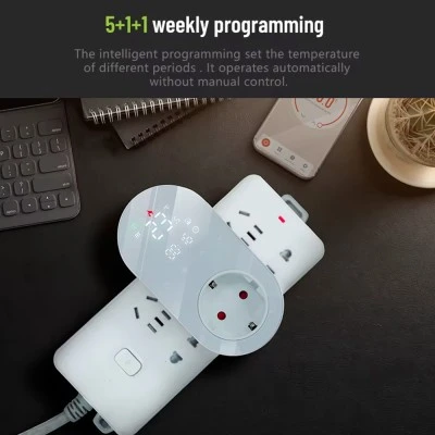 Smart Wifi ψηφιακός θερμοστάτης πρίζας EGER BHT 12W 16Α τύπου Suko με οθόνη λευκός