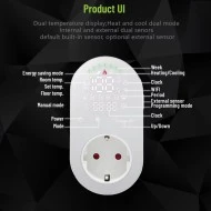 Smart Wifi ψηφιακός θερμοστάτης πρίζας EGER BHT 12W 16Α τύπου Suko με οθόνη λευκός