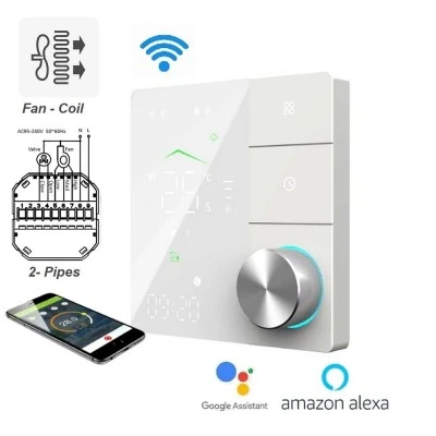 Smart Wifi ψηφικός θερμοστάτης χωνευτός EGER BAC-18ALW W για 2-σωλήνιο σύστημα Fan-Coil 3-βαθμίδων λευκό Tuya Smart & Smart Life