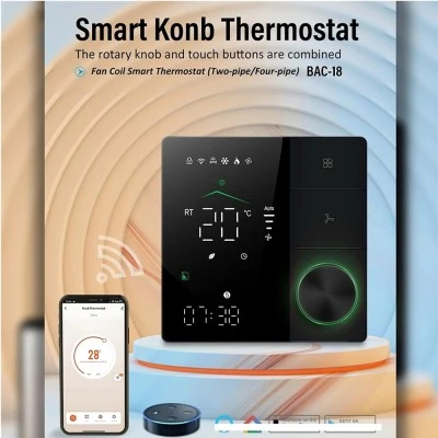 Smart Wifi ψηφικός θερμοστάτης χωνευτός EGER BAC-18ALW B για 2-σωλήνιο σύστημα Fan-Coil 3-βαθμίδων μαύρο Tuya Smart & Smart Life