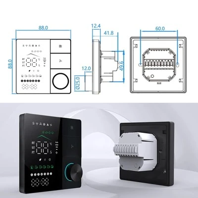 Smart WiFi ψηφιακός θερμοστάτης χωνευτός EGER BAC-18ELW B για 4-σωλήνιο σύστημα Fan-Coil 3-βαθμίδων μαύρο Tuya Smart & Smart Life