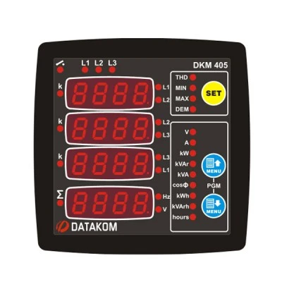 Όργανο πίνακος πολλαπλών ενδείξεων DKM-405 DTK με 4 display τριφασικό 96x96mm