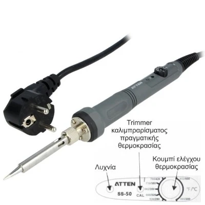 Κολλητήρι κεραμικό ρυθμιζόμενο 50W AT-SS-50/SS-50 ATN με επιλογή θερμοκρασίας 200°C~500°C