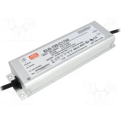 Τροφοδοτικό LED MEAN WELL ELG-150-C1750-3Y 150W 43-86V 1750mA στεγανό IP67 με προστασία από υπέρταση