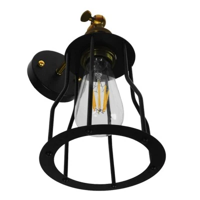 GloboStar® CATEL 01054 Vintage Industrial Φωτιστικό Τοίχου Απλίκα Μονόφωτο Μαύρο Μεταλλικό Πλέγμα Φ15 x Μ26 x Π15 x Υ30cm