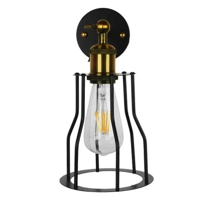 GloboStar® CATEL 01054 Vintage Industrial Φωτιστικό Τοίχου Απλίκα Μονόφωτο Μαύρο Μεταλλικό Πλέγμα Φ15 x Μ26 x Π15 x Υ30cm