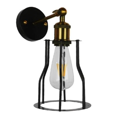 GloboStar® CATEL 01054 Vintage Industrial Φωτιστικό Τοίχου Απλίκα Μονόφωτο Μαύρο Μεταλλικό Πλέγμα Φ15 x Μ26 x Π15 x Υ30cm