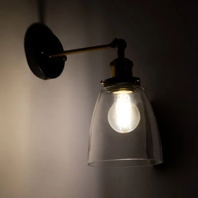 GloboStar® LYDIA 01071 Vintage Φωτιστικό Τοίχου Απλίκα Μονόφωτο Χρυσό Μεταλλικό με Γυάλινη Καμπάνα Φ14 x Μ25.5 x Π14.5 x Υ29.5cm