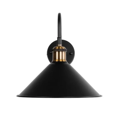 GloboStar® ANBET 01121 Vintage Φωτιστικό Τοίχου - Απλίκα Μονόφωτο 1 x E27 AC 220-240V IP20 - Μ26 x Π38 x Υ27cm - Μαύρο Μεταλλικό με Καπέλο