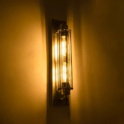 Φωτιστικό τοίχου vintage απλίκα με ντουί 2 x E27 AC 220-240V IP20 ασημί εφέ σκουριάς Μ10 x Π11 x Υ47cm