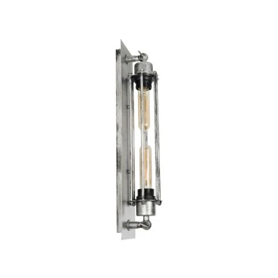 Φωτιστικό τοίχου vintage απλίκα με ντουί 2 x E27 AC 220-240V IP20 ασημί εφέ σκουριάς Μ10 x Π11 x Υ47cm