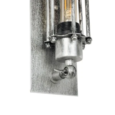 Φωτιστικό τοίχου vintage απλίκα με ντουί 2 x E27 AC 220-240V IP20 ασημί εφέ σκουριάς Μ10 x Π11 x Υ47cm