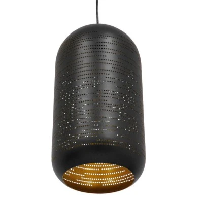 GloboStar® JANIS 01591 Μοντέρνο Κρεμαστό Φωτιστικό Οροφής Μονόφωτο 1 x E27 Μαύρο - Χρυσό Μεταλλικό Καμπάνα Φ20 x Υ41cm