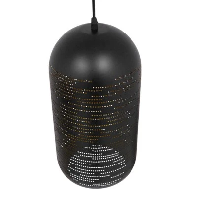 GloboStar® JANIS 01591 Μοντέρνο Κρεμαστό Φωτιστικό Οροφής Μονόφωτο 1 x E27 Μαύρο - Χρυσό Μεταλλικό Καμπάνα Φ20 x Υ41cm