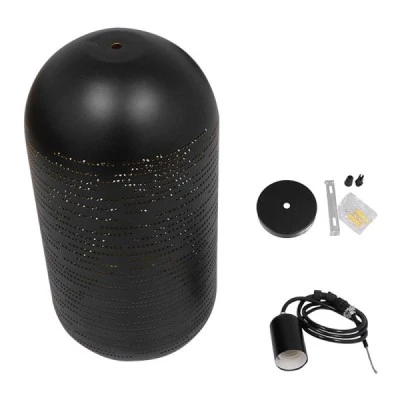 GloboStar® JANIS 01591 Μοντέρνο Κρεμαστό Φωτιστικό Οροφής Μονόφωτο 1 x E27 Μαύρο - Χρυσό Μεταλλικό Καμπάνα Φ20 x Υ41cm